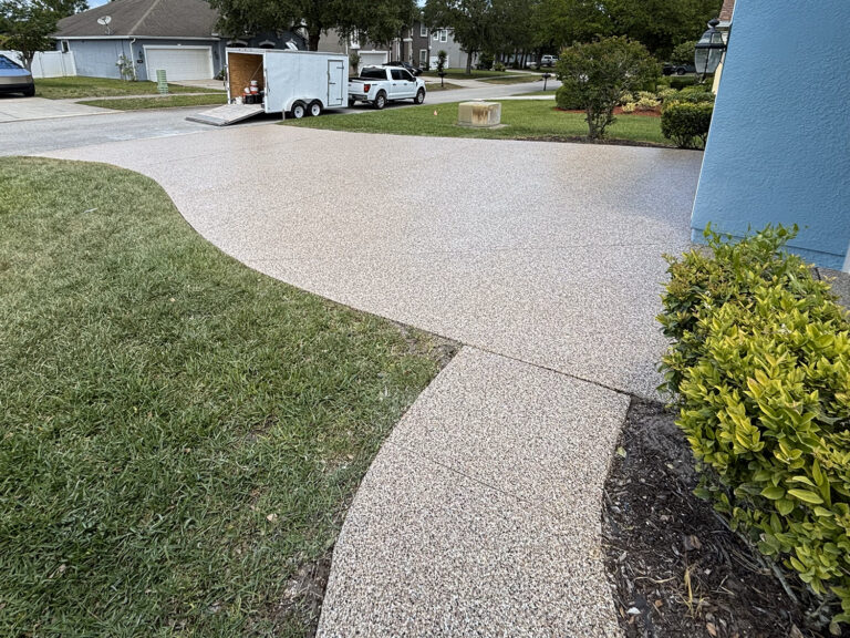 concrete driveway coating by Checkmate Coatings in color Outback