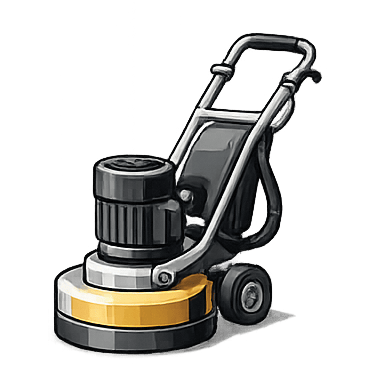 Commercial floor cleaning machine with a yellow and black base and a large water tank, used for industrial cleaning tasks.