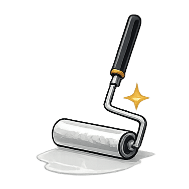 Close-up of a paint roller with white paint, used for wall coating and painting projects.